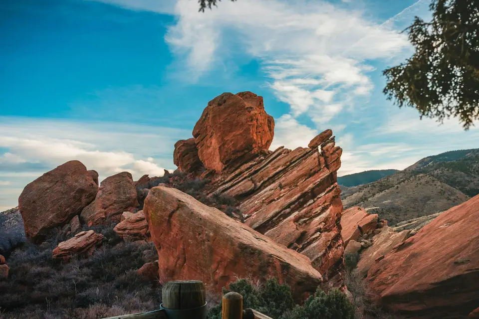 Red rock formations under a bright blue sky — Denver